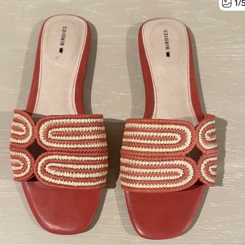 Birdies Coral and Cream Braided Slide Sandals